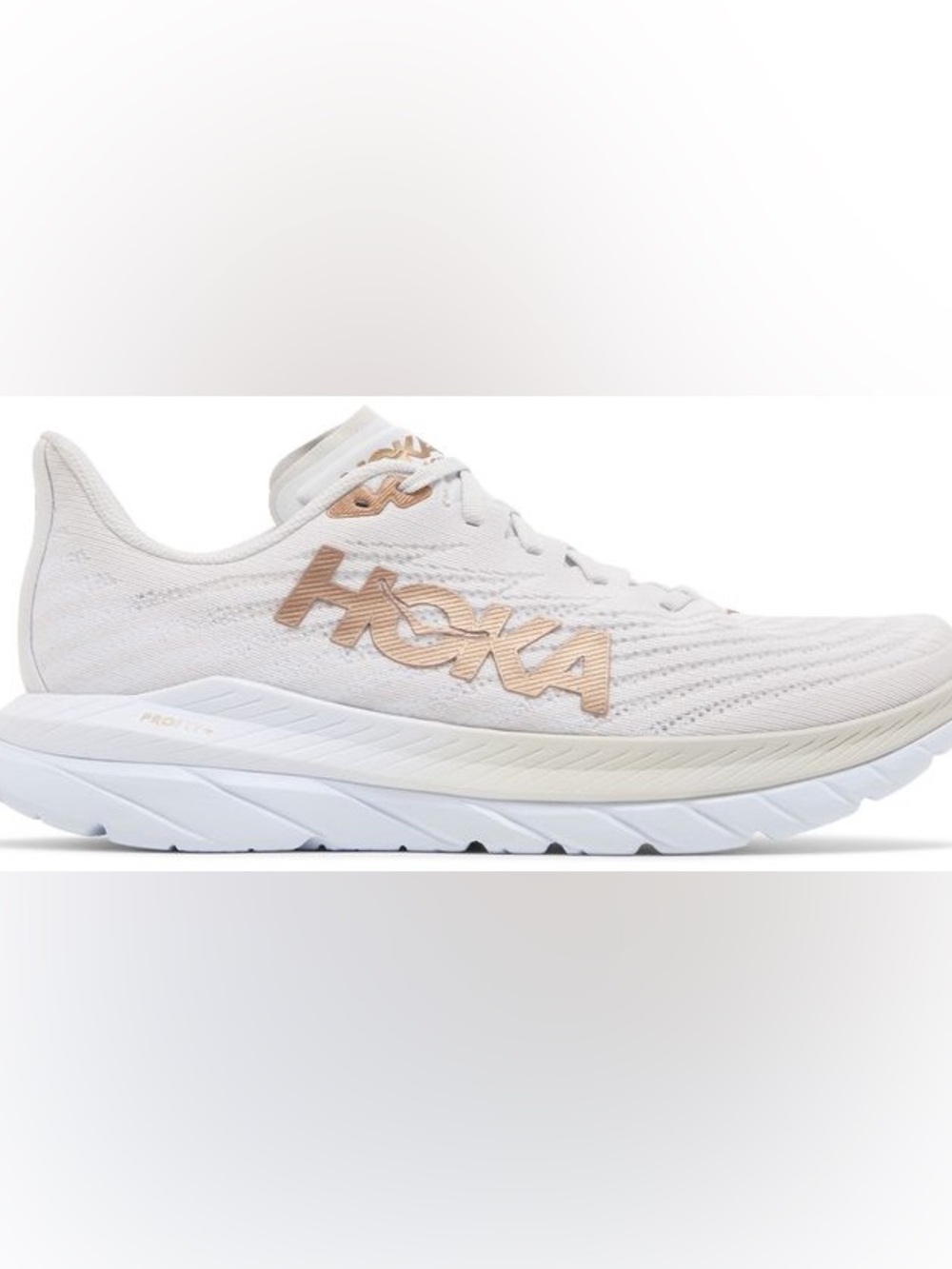 Hoka Women's White Sneaker with Rose Gold Logo Accent